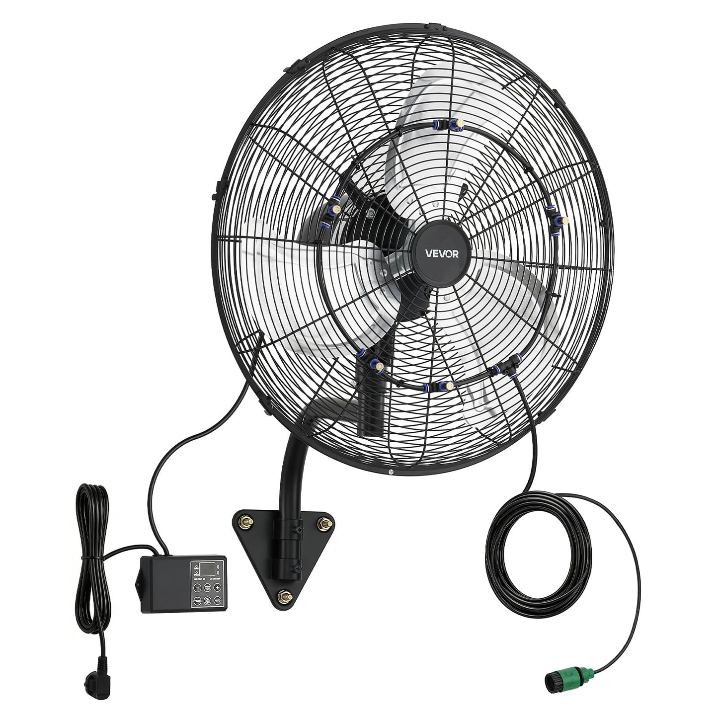 VEVOR Wall Mount Fan, 20 in Wall Mounted Hanging Fan with Oscillating & Mist, Remote, IP44-rated, 3-Speed, 18h Timer, Temperature Control, Powerful