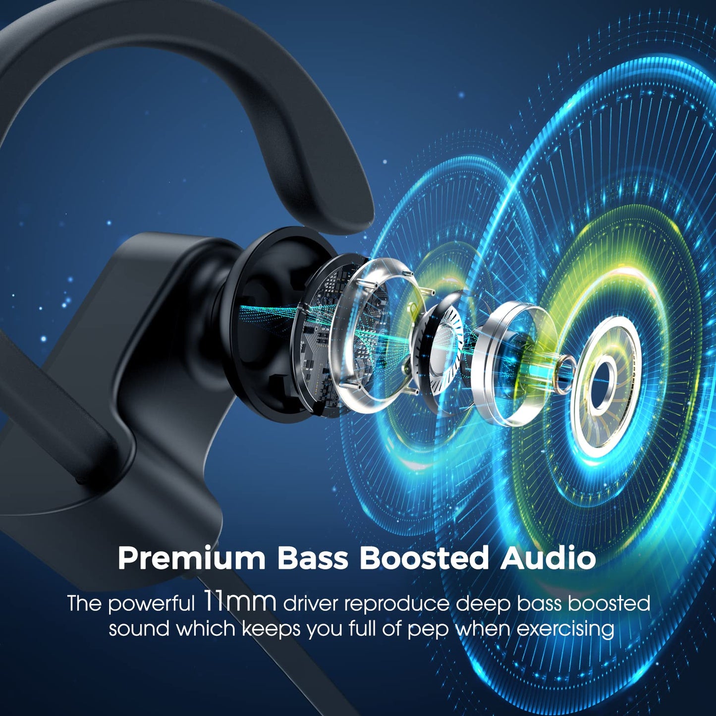 Lakukom Bluetooth Headphones, Deep Bass Wireless Running Headphones w/16 Hrs Playtime, Bluetooth Earbuds in-Ear w/Earhooks, IPX7 Waterproof Sports