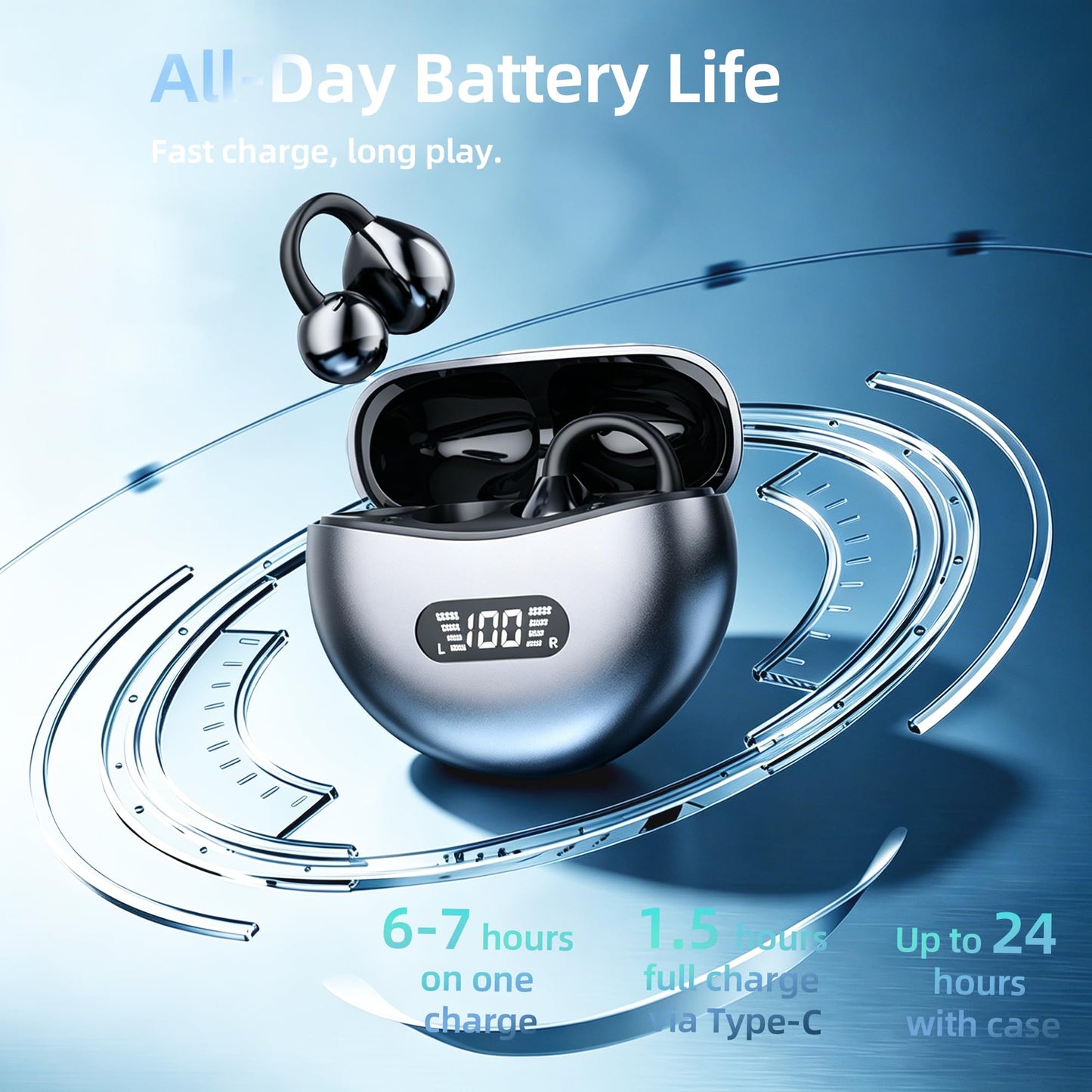 Clip On Earbuds for Apple Ultra Light 4.6g Open Ear Headphones for iPhone 24H Playtime Bluetooth 6.0 Wireless Earbuds All Day Comfort Ideal for Small