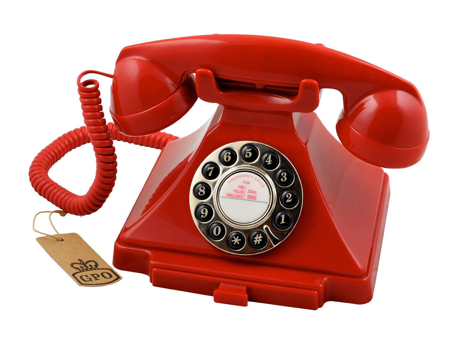 GPO Carrington Classic Retro Push-Button Phone - Pull-Out Tray, Traditional Bell Ring Tone - Red