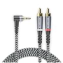 BlueRigger 3.5mm Aux to 2RCA Audio Cable (6FT, 90D Stereo Splitter Y 2RCA Male, Braided, 1/8" RightAngled TRS to RCA, Hi-Fi Sound, Metal Shell) -