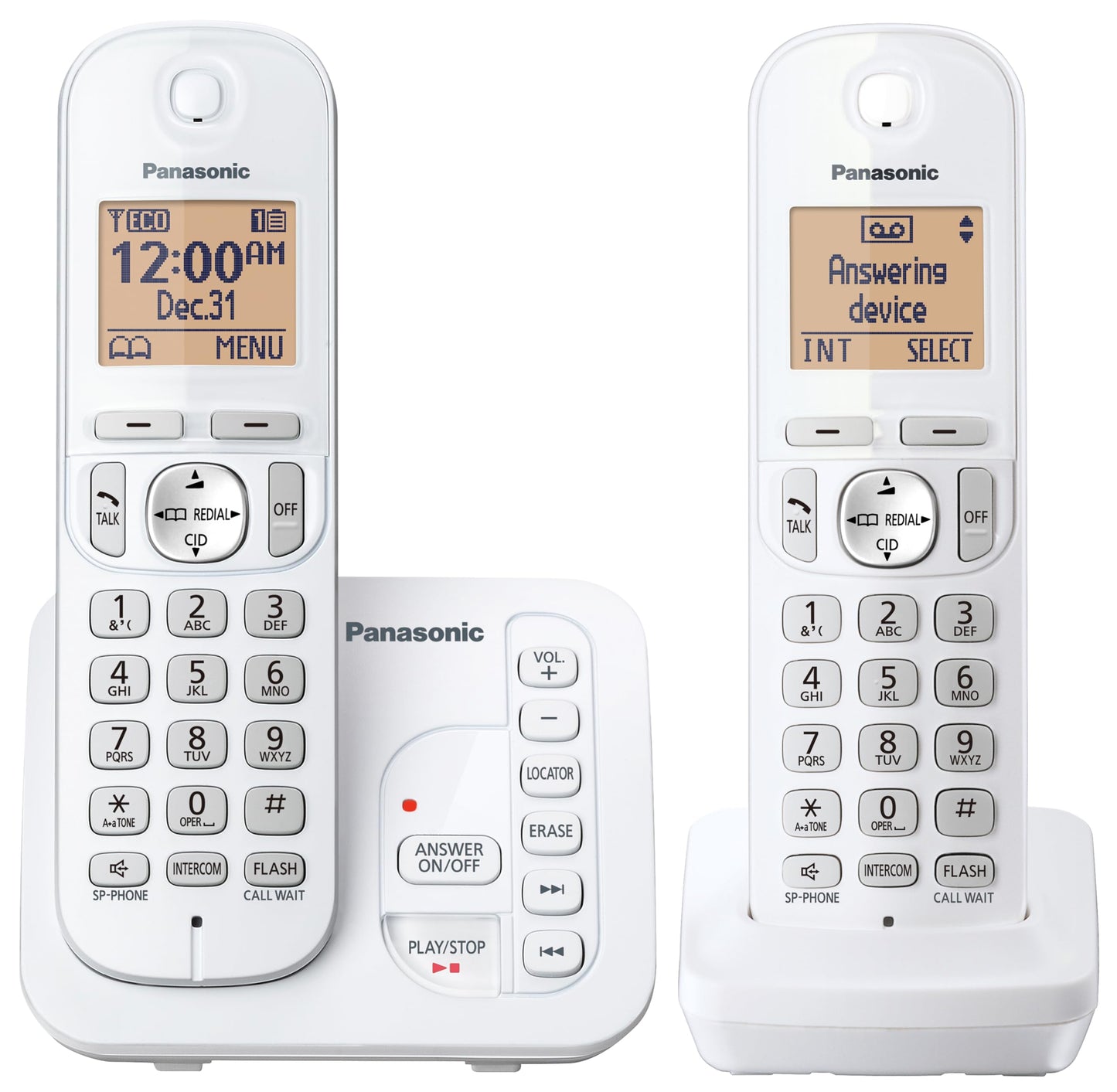 Panasonic 2 Handset Cordless Phone with Digital Answering System and Caller ID, Expandable Up to 6 Handsets White - Two Handsets with Call Block DECT