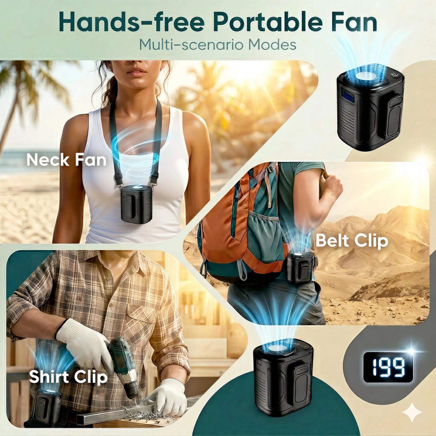 2026 Waist Fan Portable Rechargeable, 13000RPM Strong Airflow Belt Fan, 12H Max Runtime Hands-Free Clip on Fan, 5-Speed Wearable Personal gift