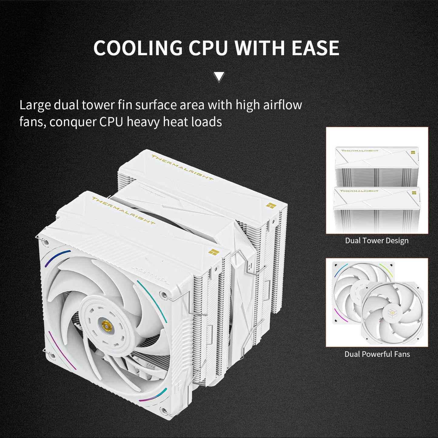 Thermalright Royal Pretor 130 Ultra White CPU Air Cooler, PC Double Towers Cooler,High Performance 7 Heat Pipes CPU Cooling, White Brushed Top