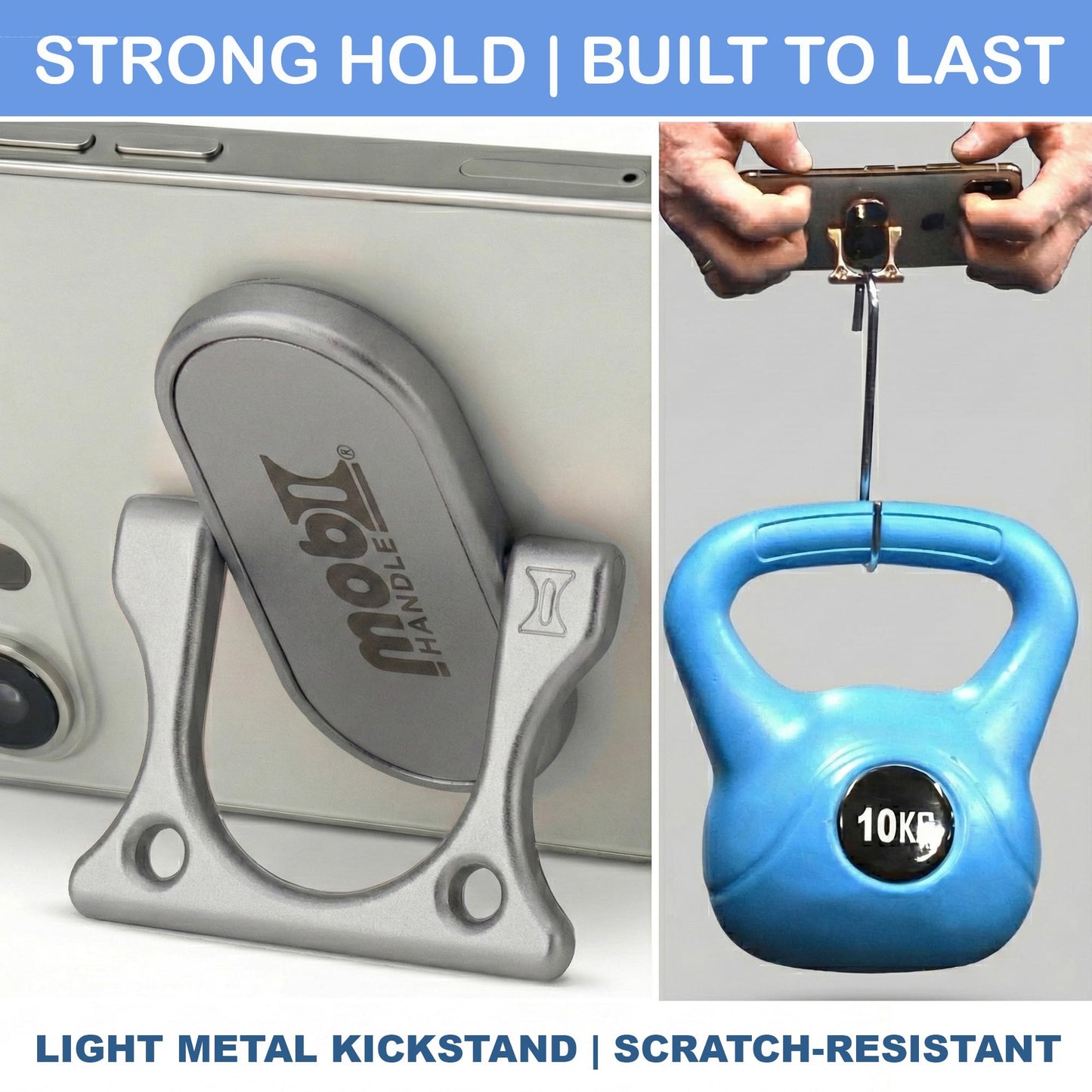 Mobi Handle: Patented 3-Finger Phone Grip & Stand - Comfortable & Secure Loop Holder for iPhone & Android - Ultra-Slim Zinc Alloy - Magnetic Mount