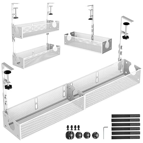 SEYHAKI Multi-Model Under Desk Cable Management 2 Pack Metal Under Desk Wire Management Tray Clamp Mount Under Table Cord Management No Damage The