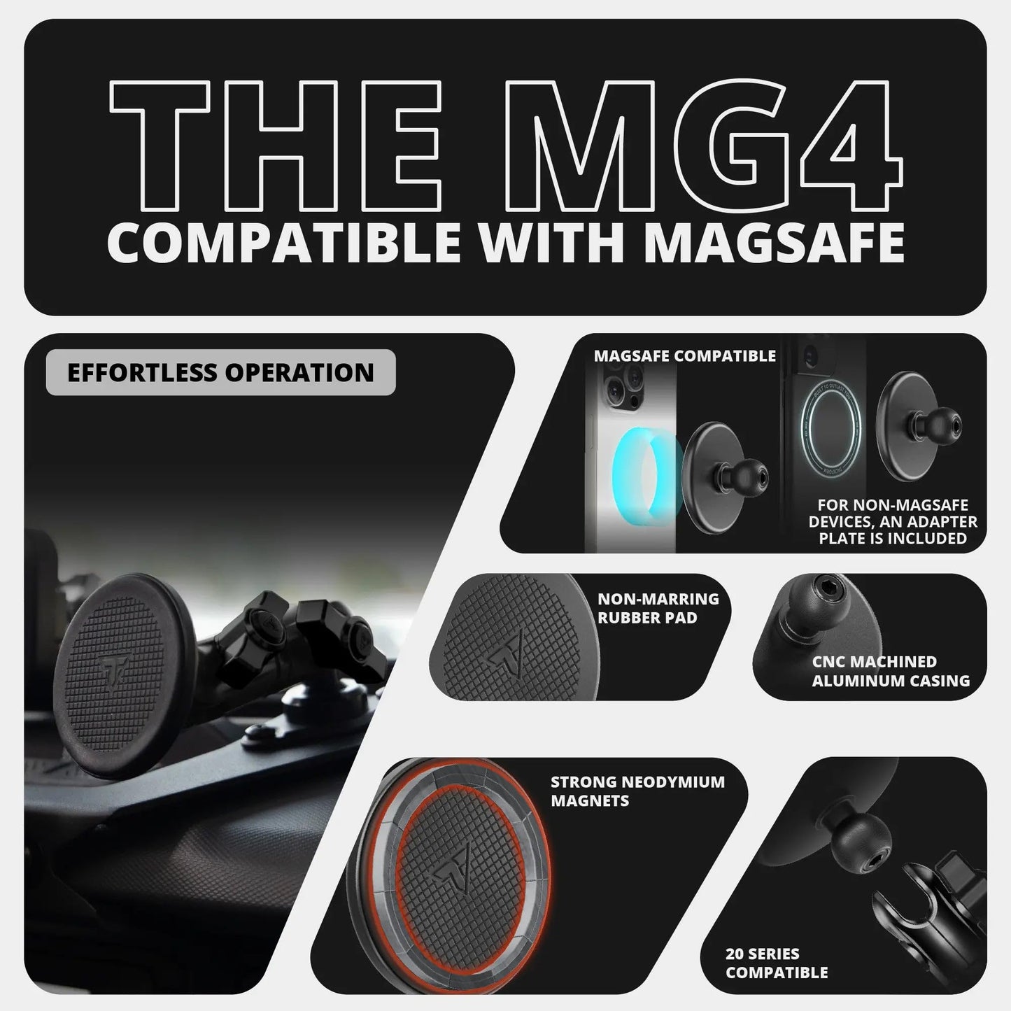 Tackform Link Vent Mount Magnetic Phone Holder - Compatible with MagSafe, 2021-2025 Ford F150 & Raptor, 2023-2025 Ford Super Duty | Billet Aluminum |