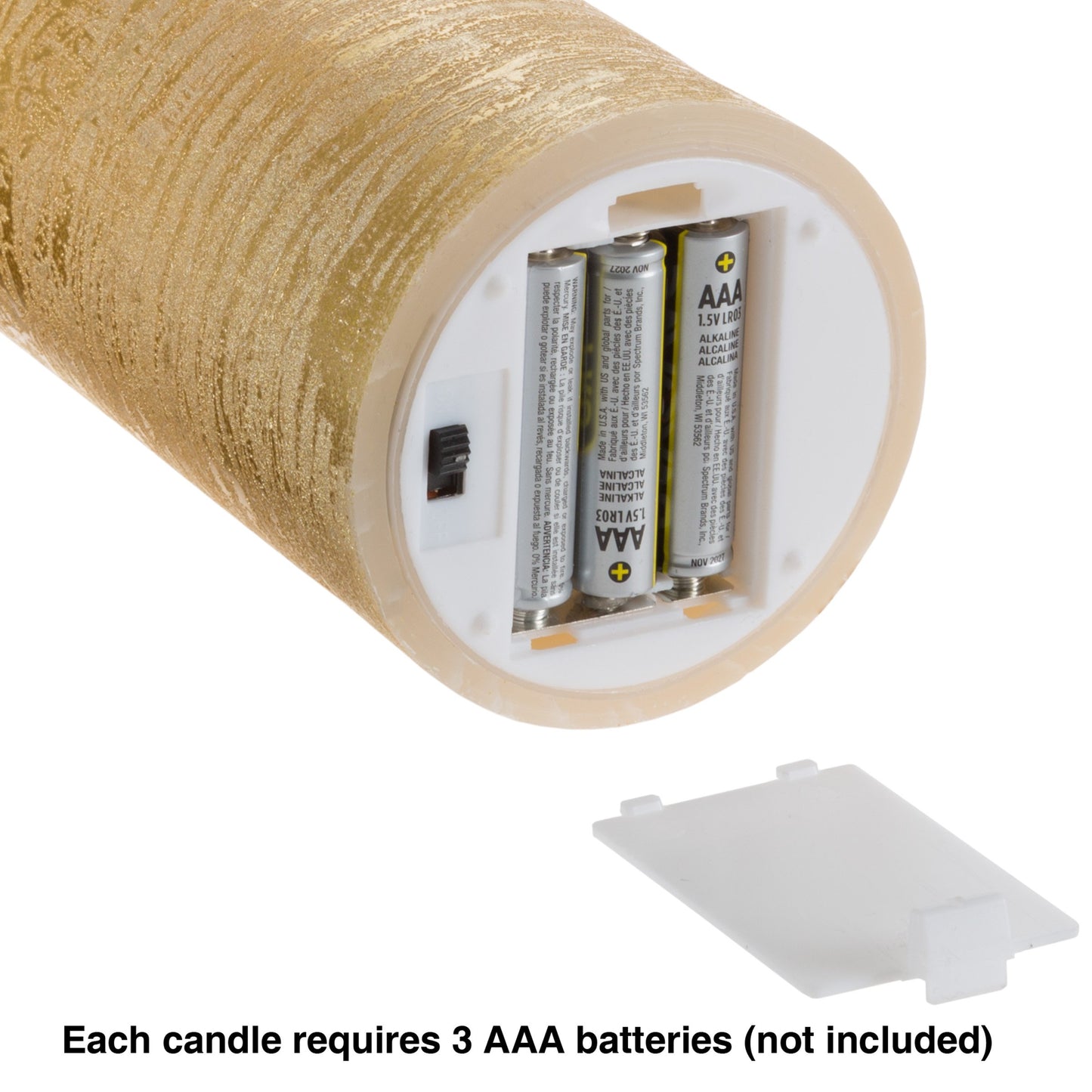 Lavish Home 80-Fc1004 Flameless LED Set of 3 Real Wax Battery Powered Pillar Candles with Remote, Timer and Distressed Gold Metallic Finish, Metallic