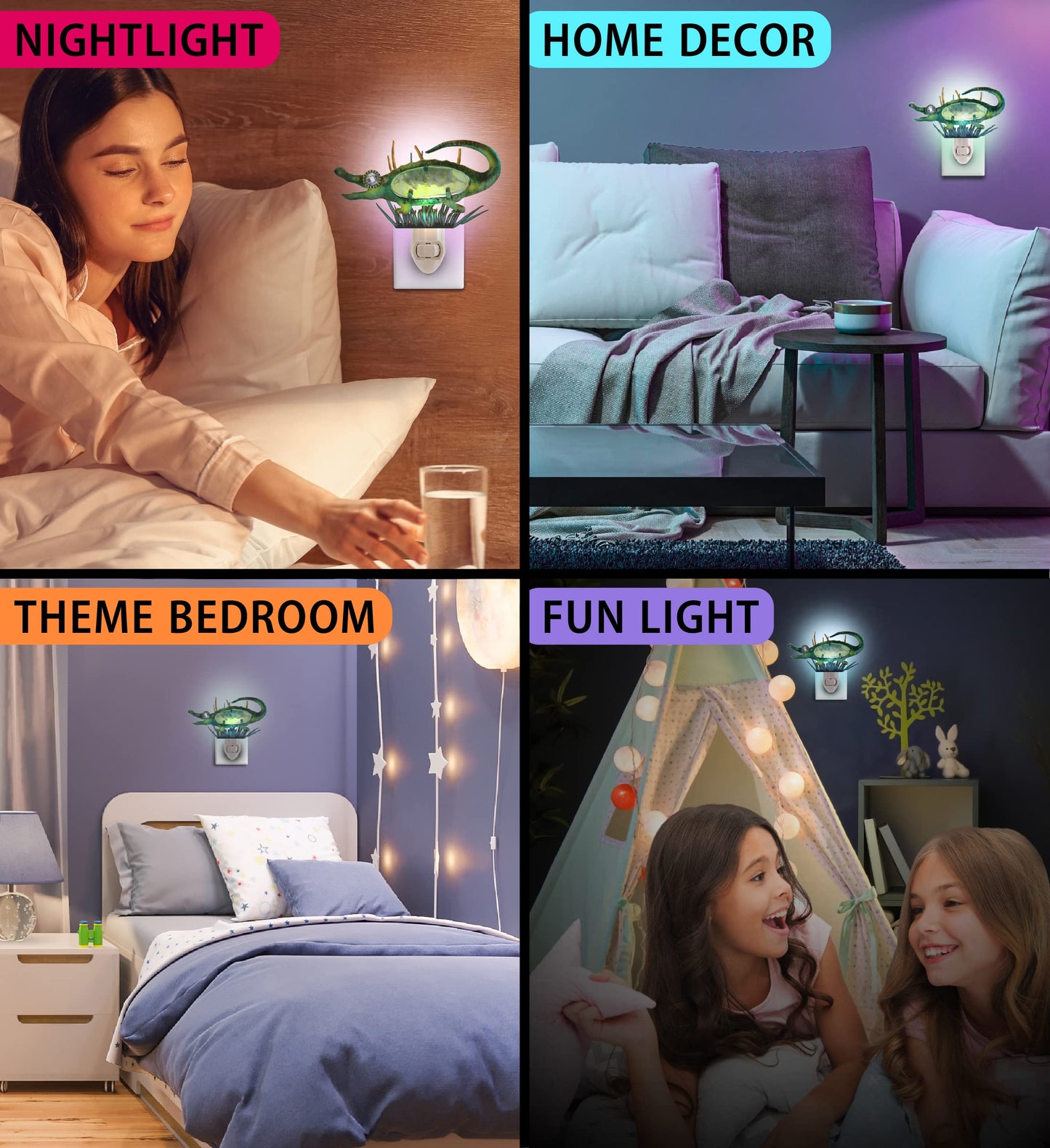 COTA Global Alligator Night Light - Home Décor Wall Plug in Night Light with Switch, Unique Decorative Hand Made Metal & Glass Nightlight - 5 Inches