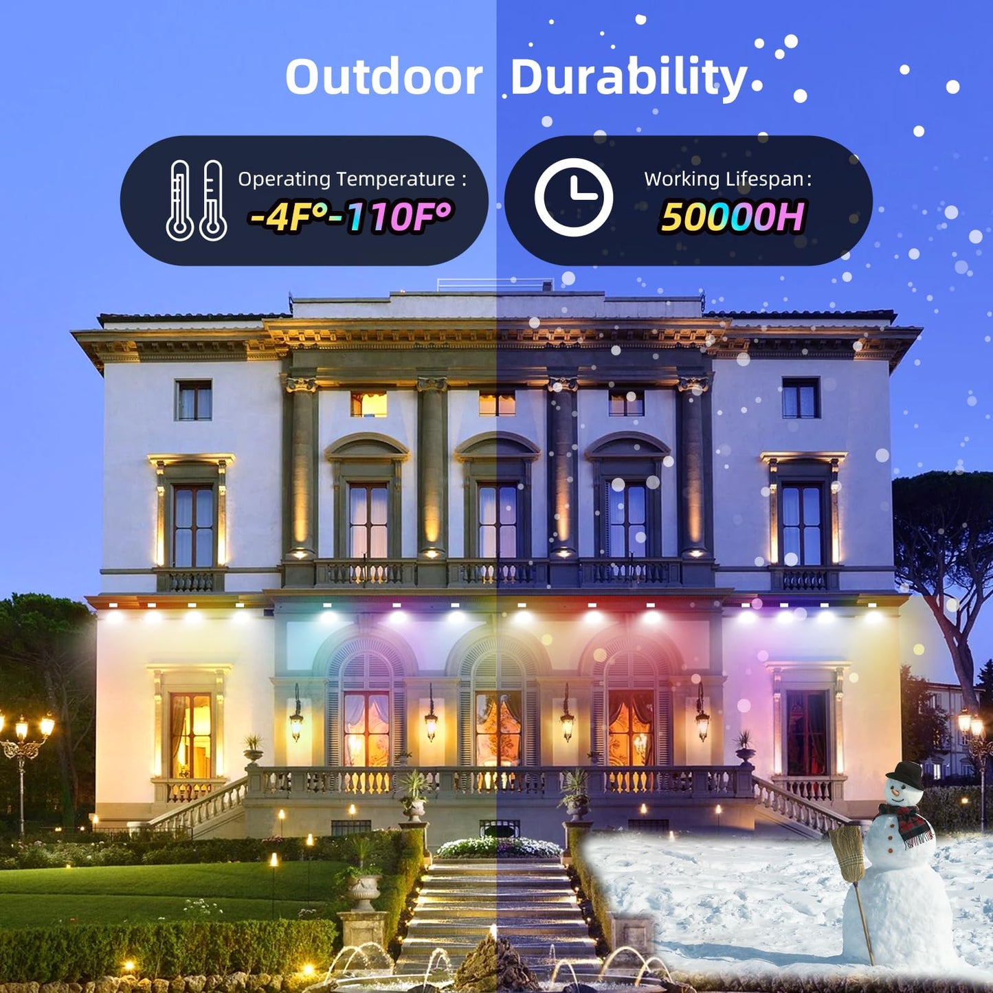 Permanent Outdoor Lights, 50ft Smart RGB Outdoor Light, 36 LED Eaves Lights with 54 Scene Mode, IP67 Waterproof for Halloween, Christmas, New Year