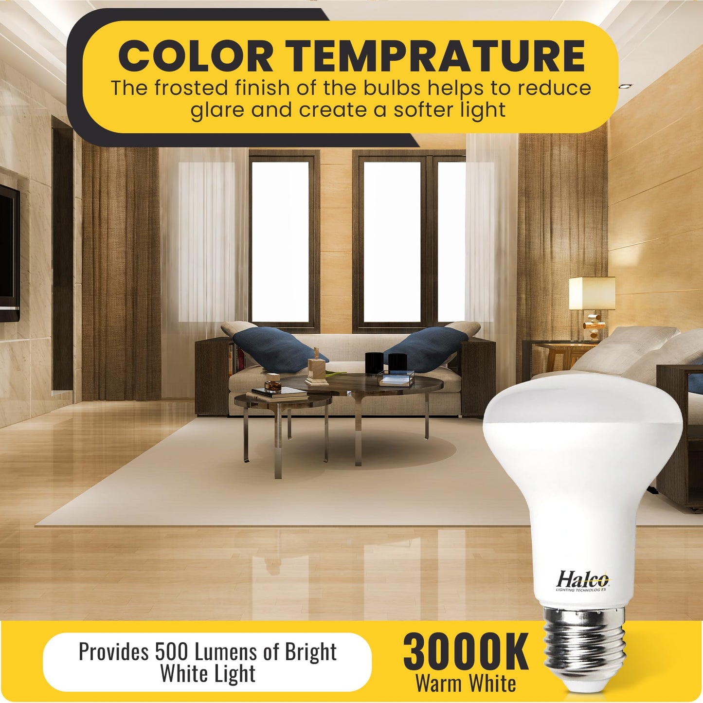 Halco Lighting Technologies BR20 LED Bulb, Flood Light Bulb, R20, 500 Lumens, 7 Watts, Dimmable, 25,000 Hour Lifespan, 80+ CRI, E26 Base, White (3000K