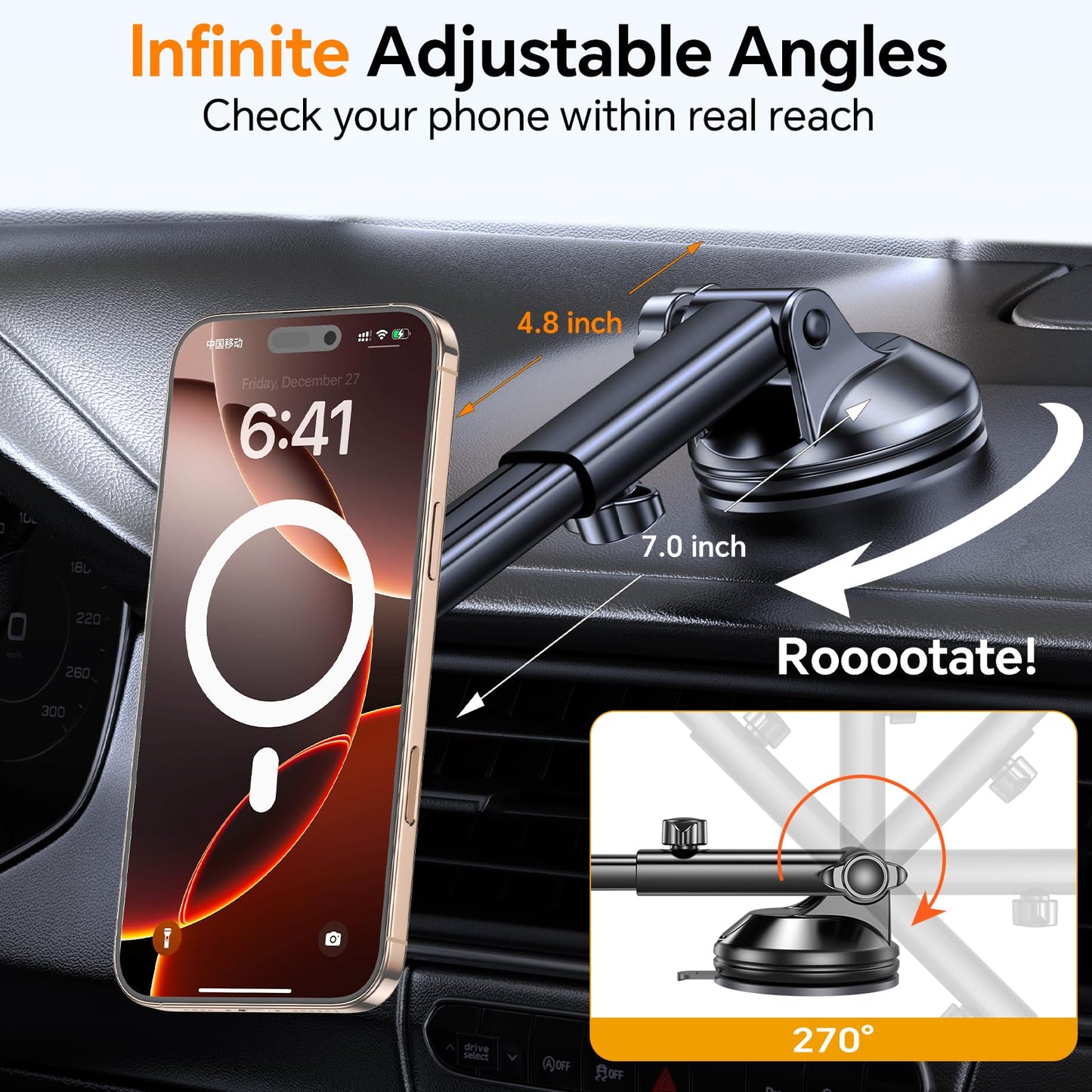 Coolpow for MagSafe Car Mount?Windshield+Vent+Dash? Magnetic Phone Holder for Car Phone Holder Mount Cell Phone Holders for Your Car Accessories Phone