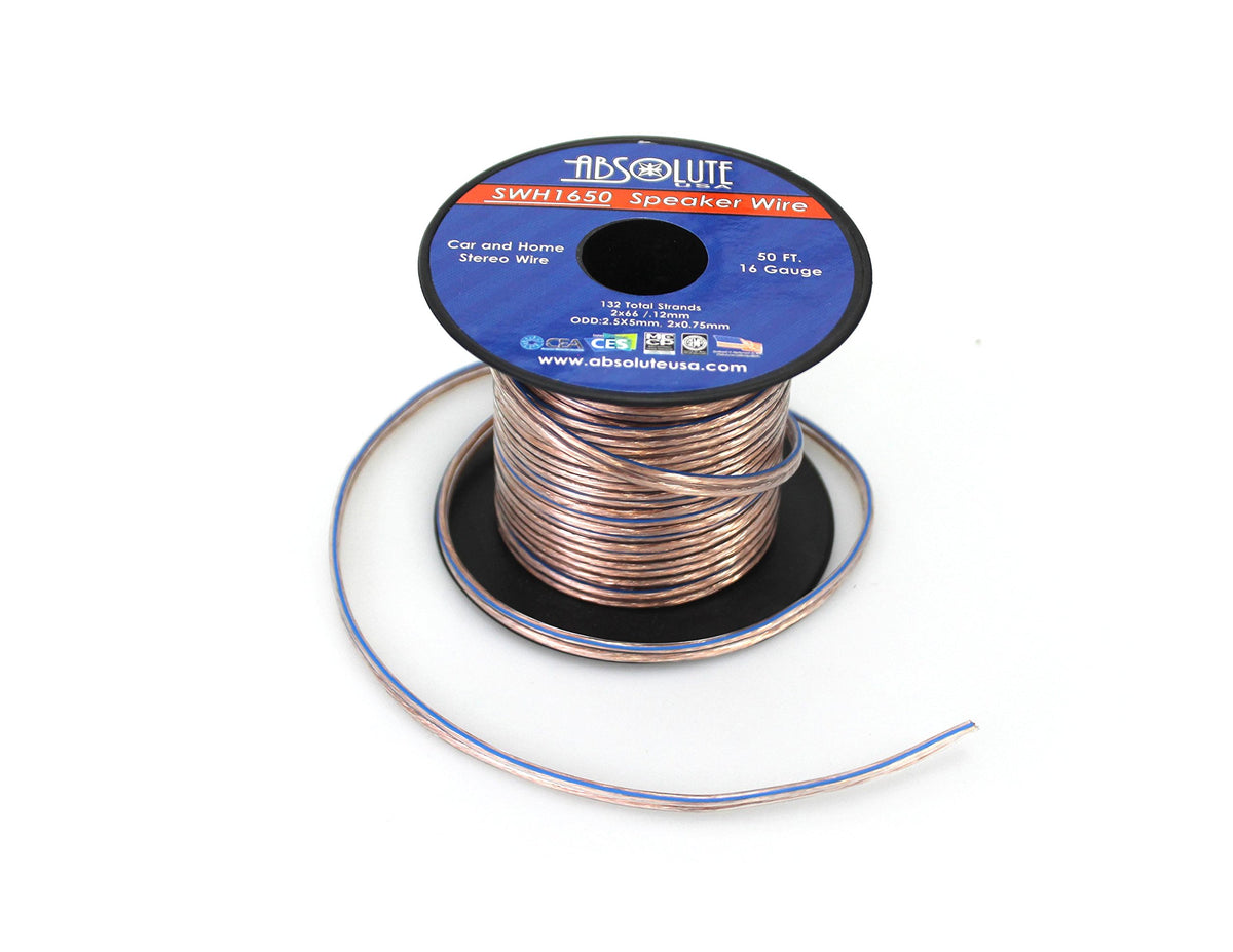 Absolute USA SWH1650 16 Gauge Car Home Audio Speaker Wire Cable Spool 50'