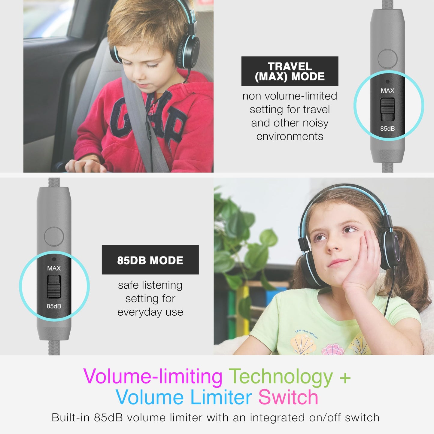 MEE audio KidJamz KJ55 USB-C Headphones for Kids w/LED Lights, Volume Limiter, Microphone On-Ear Wired Children's Headset for iPhone 15/16/17, iPad