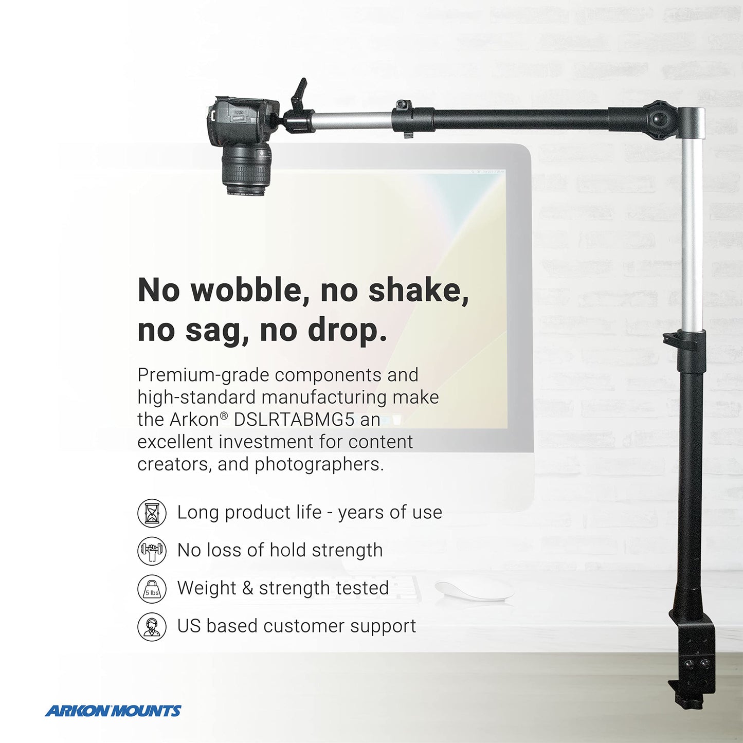 ARKON Mounts Overhead Camera Mount | Includes Ceiling Mount Bracket, Phone Holder, Tablet Holder, & Camera Mount | 360° Adjustable | Durable & Super