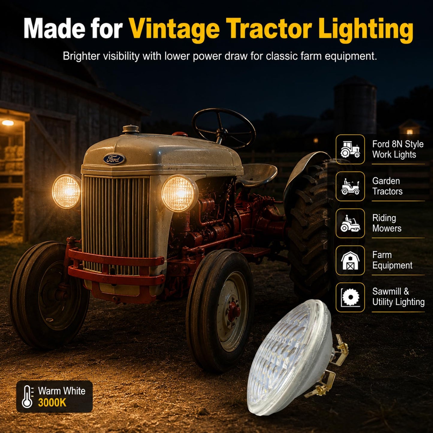 Taysing LED PAR36 Bulb 5W 500lm Eq to 40W Halogen 6-30V Waterproof IP68 Flood Light Bulbs Par36 Led Bulb for Landscape Well Light Off-Road Vehicles