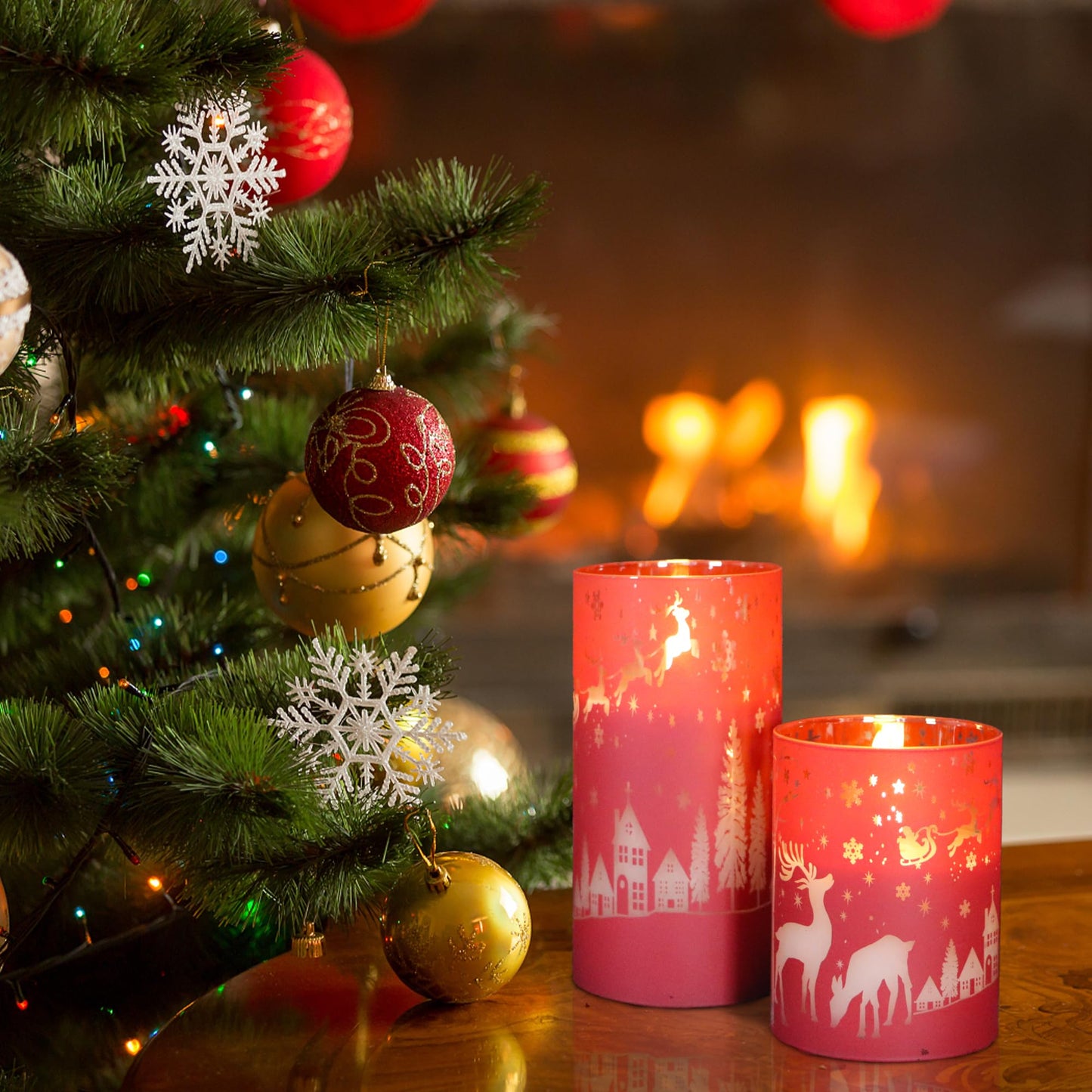 Daord LED Candles Flameless Candle with Remote Control and Timer Glass Covered Cups Real Wax for Christmas Thanksgiving Party Decor (3pcs?Red)