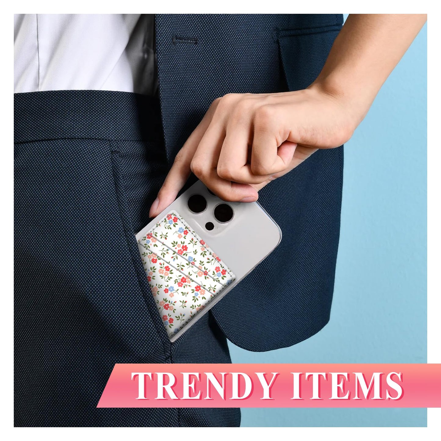 AFYEWKC Phone Card Holder Leather, Dual Pocket Phone Wallet Stick On, Adhesive Cute Credit Card Sleeves for Phone Case Compatible with Most Phones