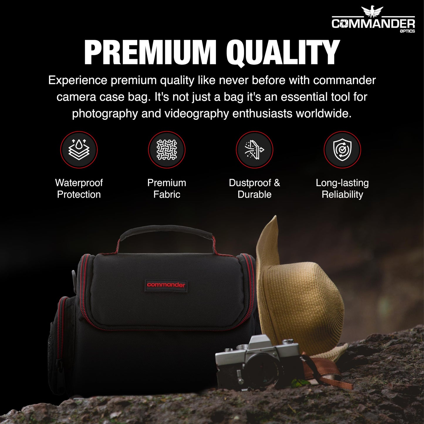 COMMANDER OPTICS Medium Camera Bag - Water Resistant, Soft Padded, Travel Bag for Canon EOS, Nikon, Sony & More DSLR Cameras/Camcorders Ample Storage