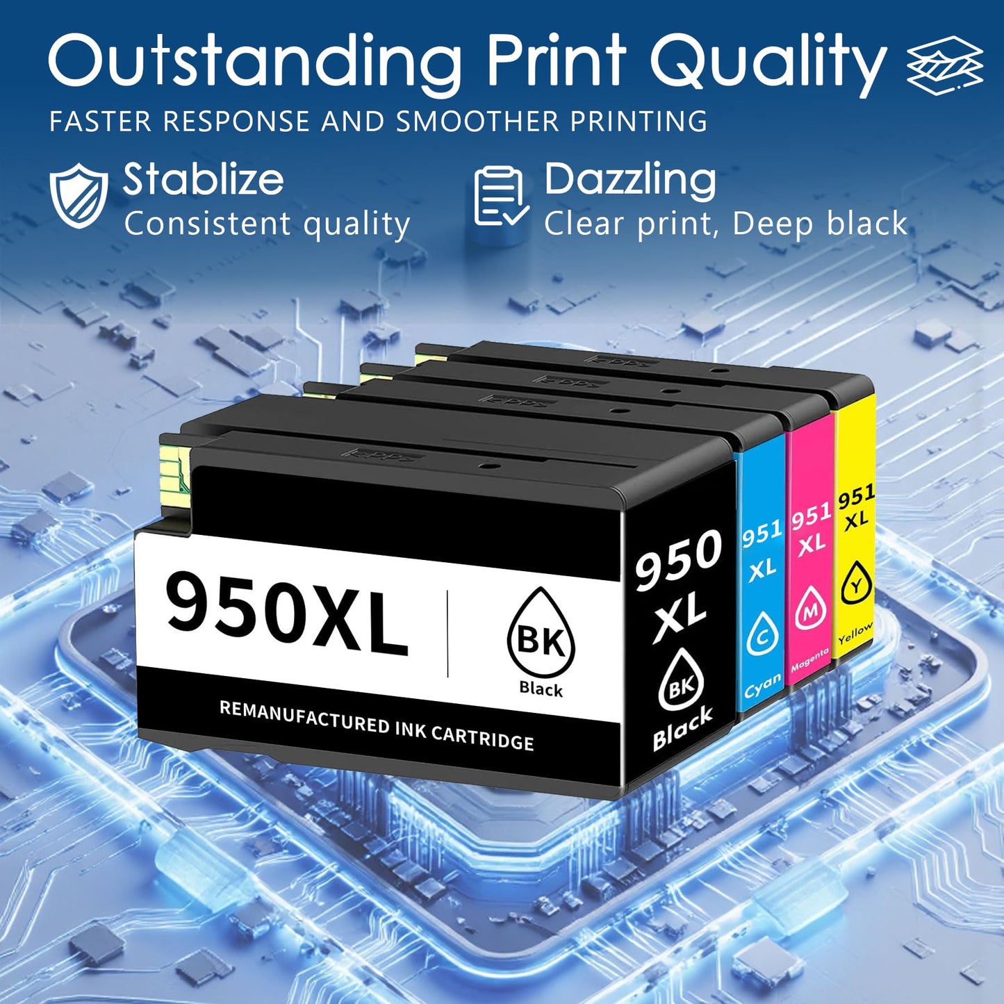 950XL/951XL Ink Cartridge 4-Pack Replacement for HP 950 and 951 Combo Pack Compatible with HP OfficeJet Pro 8600 8610 8615 8620 8625 8100 8660 276DW