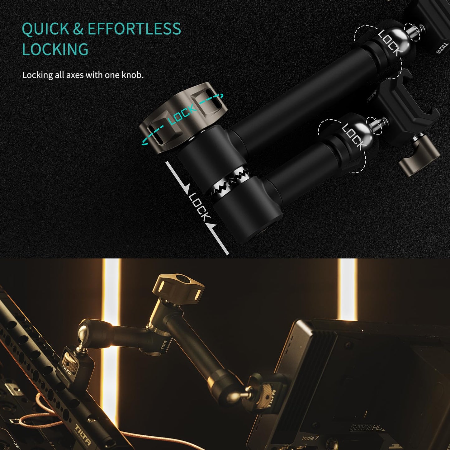 Tilta Pro Articulating Arm - 1/4"-20 to 1/4"-20 Magic Arm for Filmmakers & Cameras | 11lbs Payload Capacity | Quick-Locking | Durable