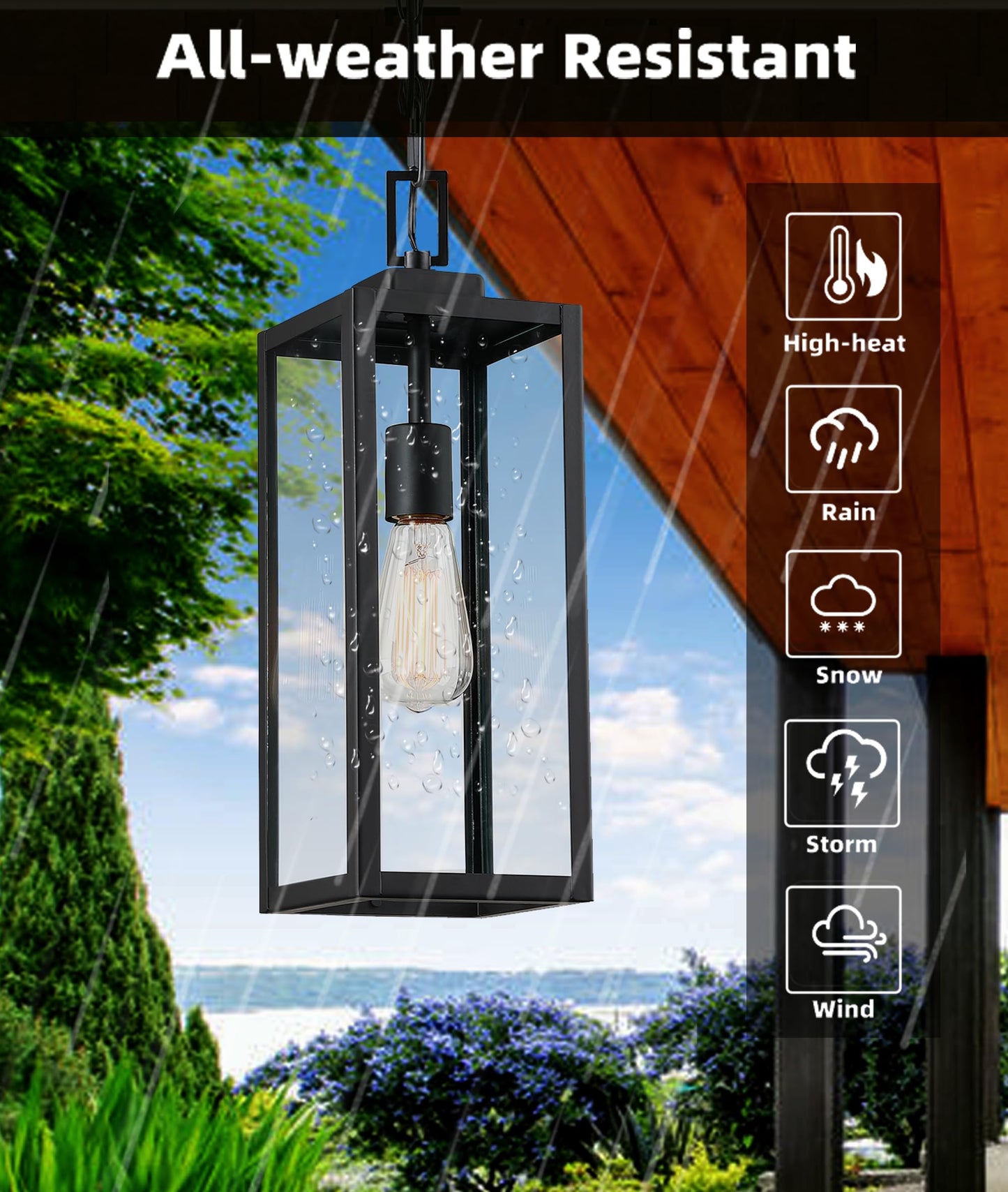 Faymart lighting 17 Inch Outdoor Pendant Light for Porch,Metal and Glass Outside Hanging Light Ceiling Mount Exterior Hanging Lantern for Patio
