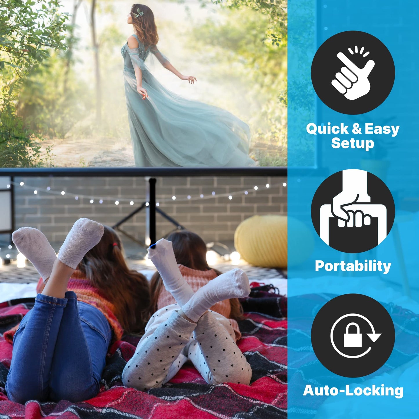 Pyle 60 Inch Portable Projector Screen with Tripod Stand - Fold Out Roll Up, HD Premium 16:9 Aspect Ratio, Matte Viewing Surface for Indoor