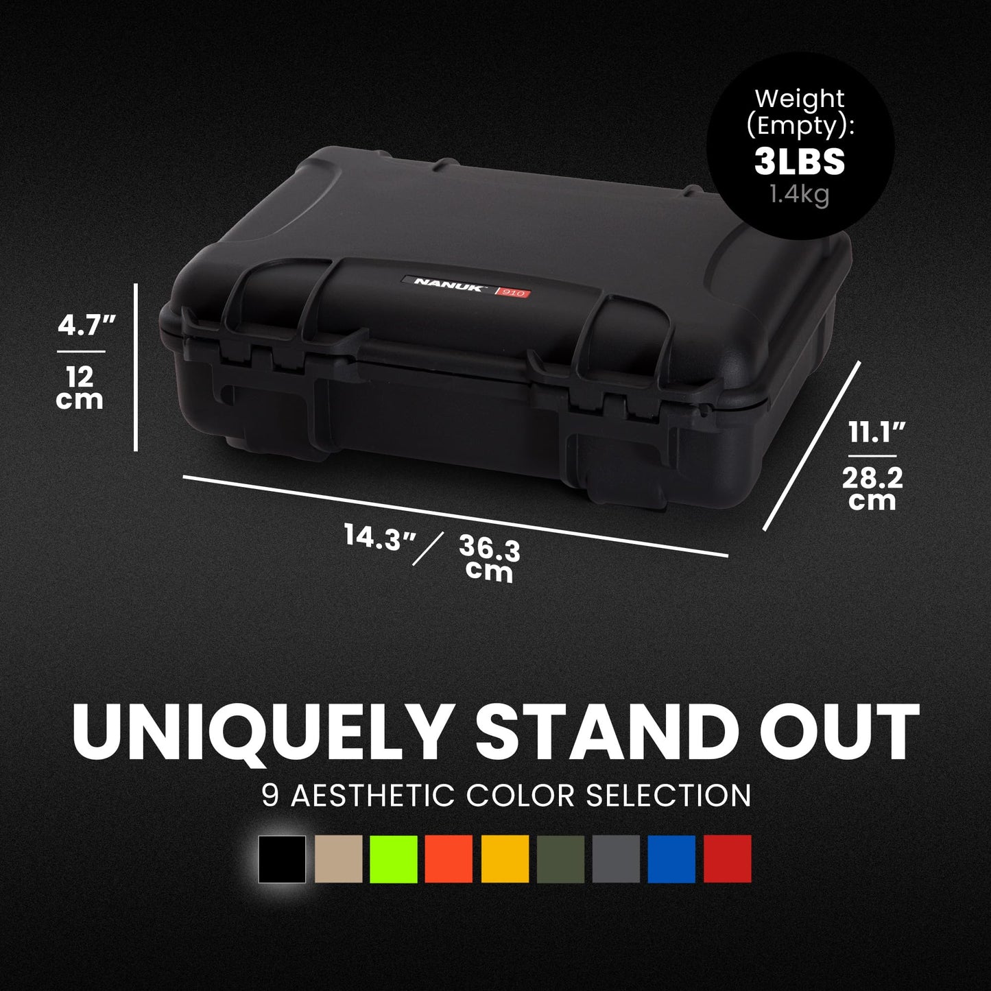 NANUK 910 Empty Waterproof Hard Case - 14.3” x 11.1” x 4.7”, Protective Case for Gear - Impact-Resistant, Dustproof, Airline Carry-On Approved - Made