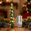 Christmas Tree Taper Candles with Flickering String Lights, 7.9 Inch Flameless Candles with Remote Timer, 2 modes Battery Operated Candle for Table