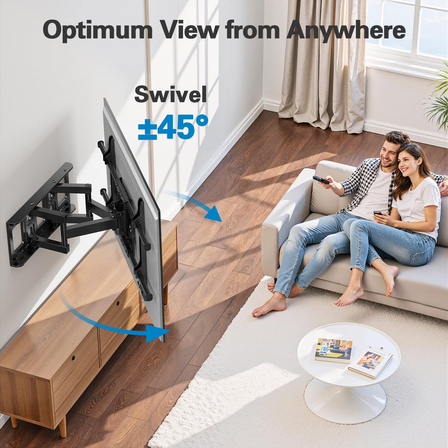 PERLESMITH Full Motion TV Wall Mount for 37-86 Inch TVs up to 132 lbs, TV Mount with Swivel Articulating Arm, Wall Mount Bracket Fits 12"/16" Wood