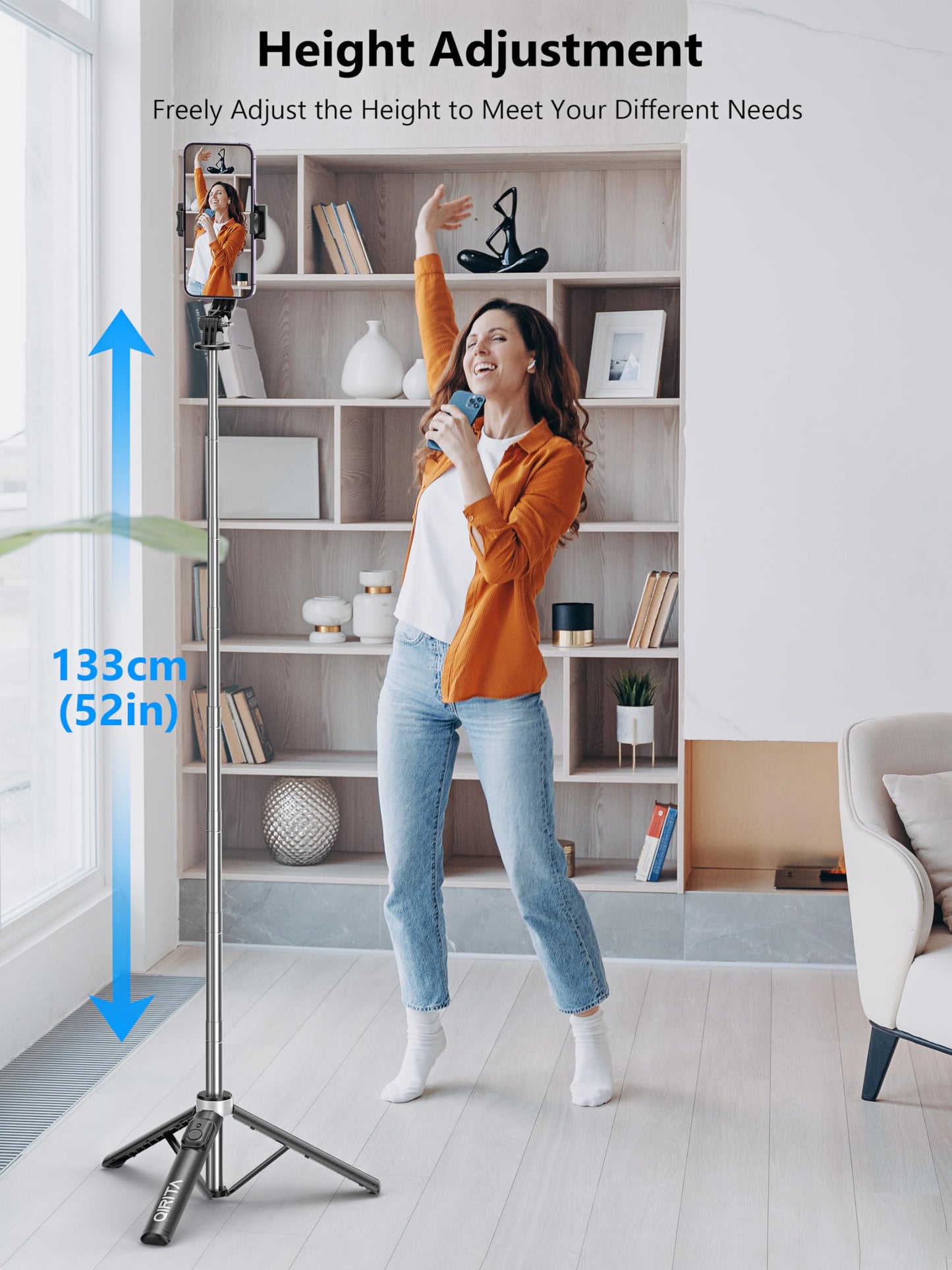 Selfie Stick & Phone Tripod, All in 1 Selfie Stick with Remote, Phone Travel Tripod Stand for Video Recording, Live Streaming, Photograph, Group