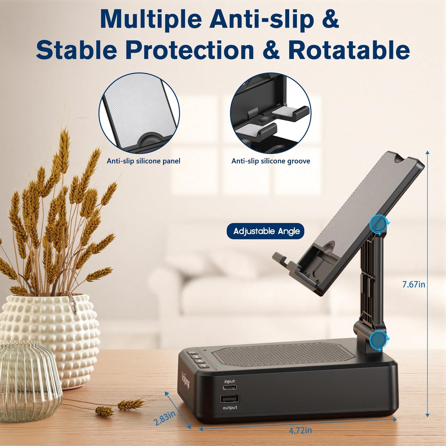 Cell Phone Stand with Wireless Bluetooth Speaker and Charging, Anti-Slip Base HD Surround Sound, Perfect for Home/Outdoor, Phone Holder Compatible