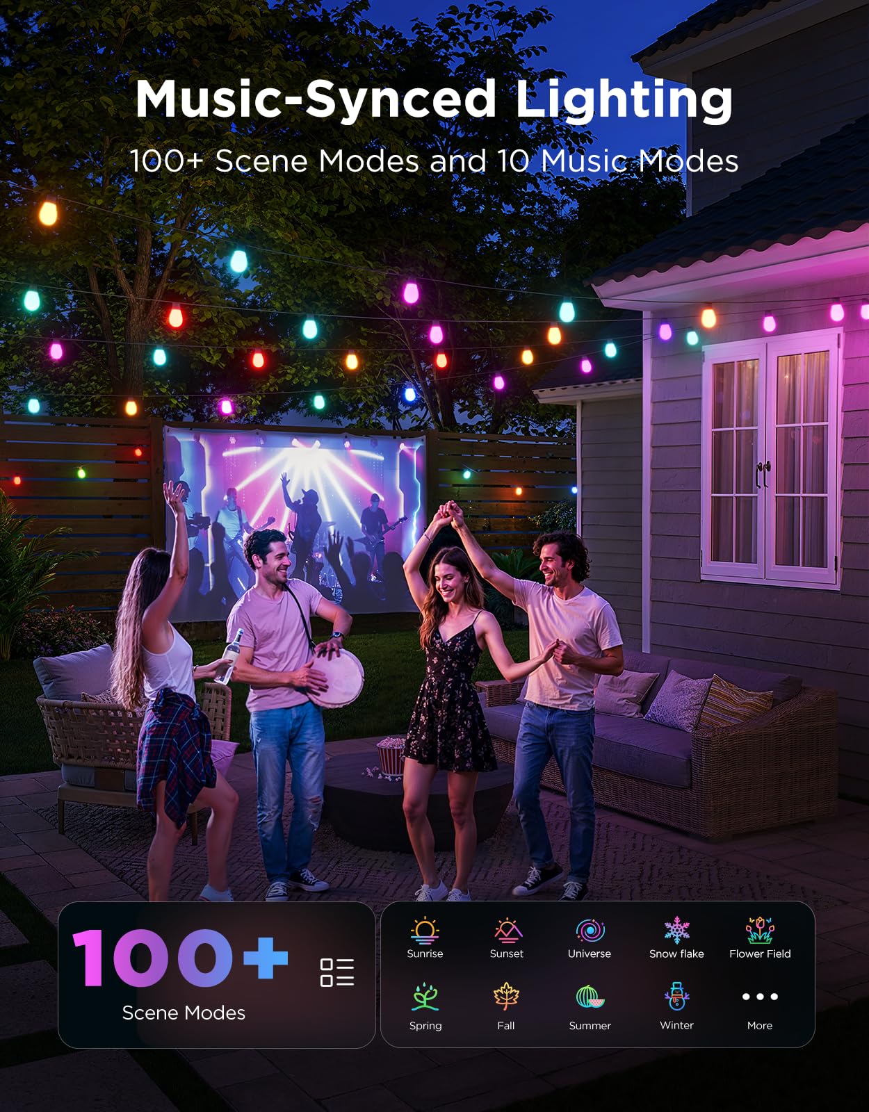 Govee S14 Bulb Outdoor String Lights 2, 96ft Smart RGBIC Warm White Lights with 30 LED Bulbs(2 Ropes of 48ft), 111 Scene Modes for Patio Decor, IP66