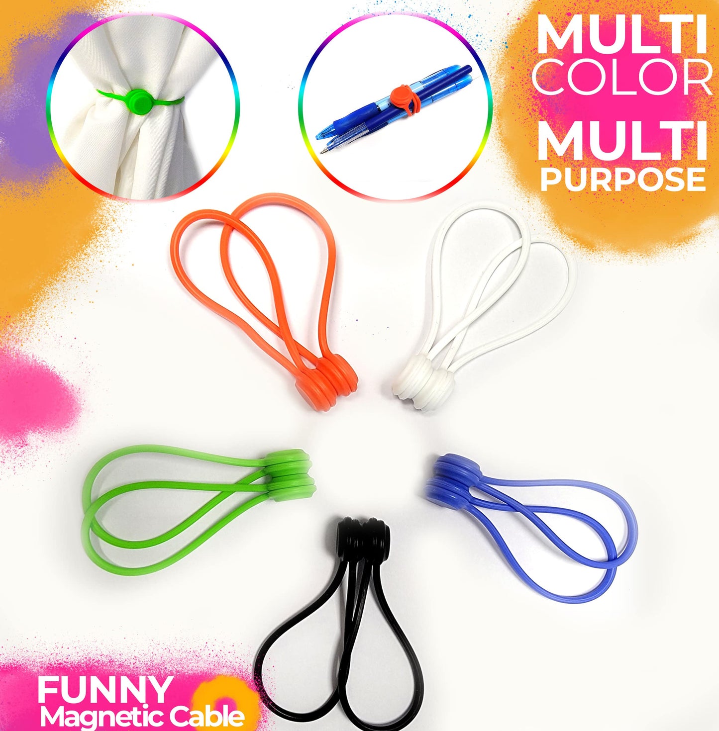 20 Pack Reusable Silicone Magnetic Cable Ties Twist Ties for Home/Office Cord Wrap, Cable Organizer, Magnetic Cord Holder, Cable Organizer Fridge