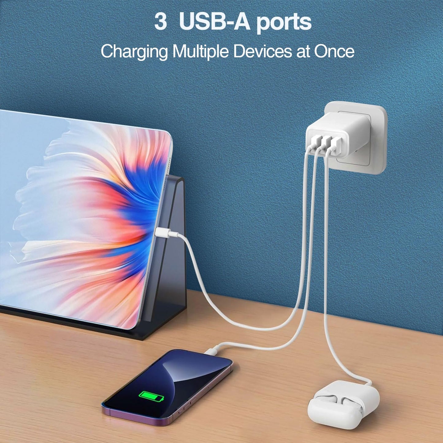 3 USB A Ports Charger Block?YTFCYIKBG Cell Phone wall Chargers?USB Cube wall Plug?for iPhone 14/13/12/11/X/XR/X/8/7/6, Galaxy, Android Phones and More