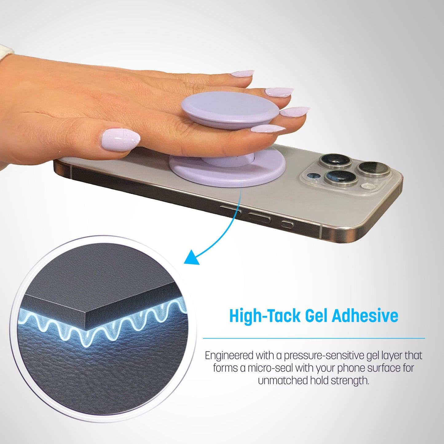 Encased Collapsible Adhesive Phone Grip (Stick-On) Comfortable Silicone Holder for iPhone (Lilac Haze)