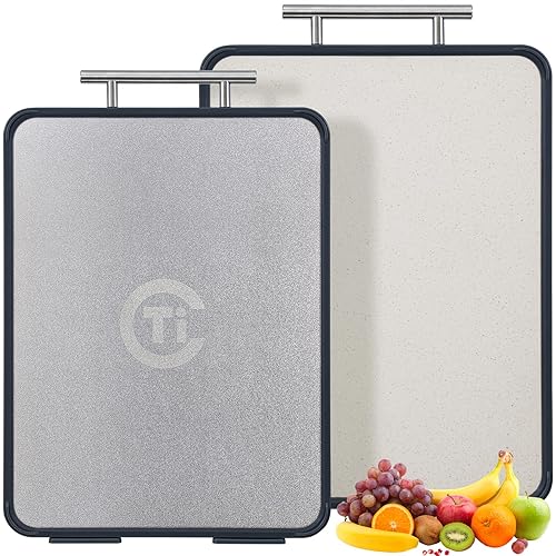 Titanium Cutting Board for Kitchen- Non Toxic Cutting Boards with Double Sided, Textured Food-Grade Pure Titanium Side for Chopping Meat, PP Side…