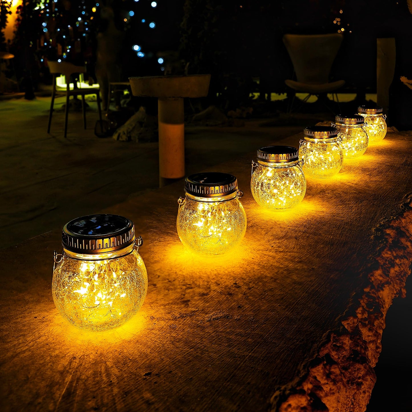 Cooo 12 Pack Crackle Glass Solar Lantern with 30 LED Firefly Lights- Waterproof Outdoor Hanging Lamp 215% Larger Solar Panel, Anti-Rust Lids