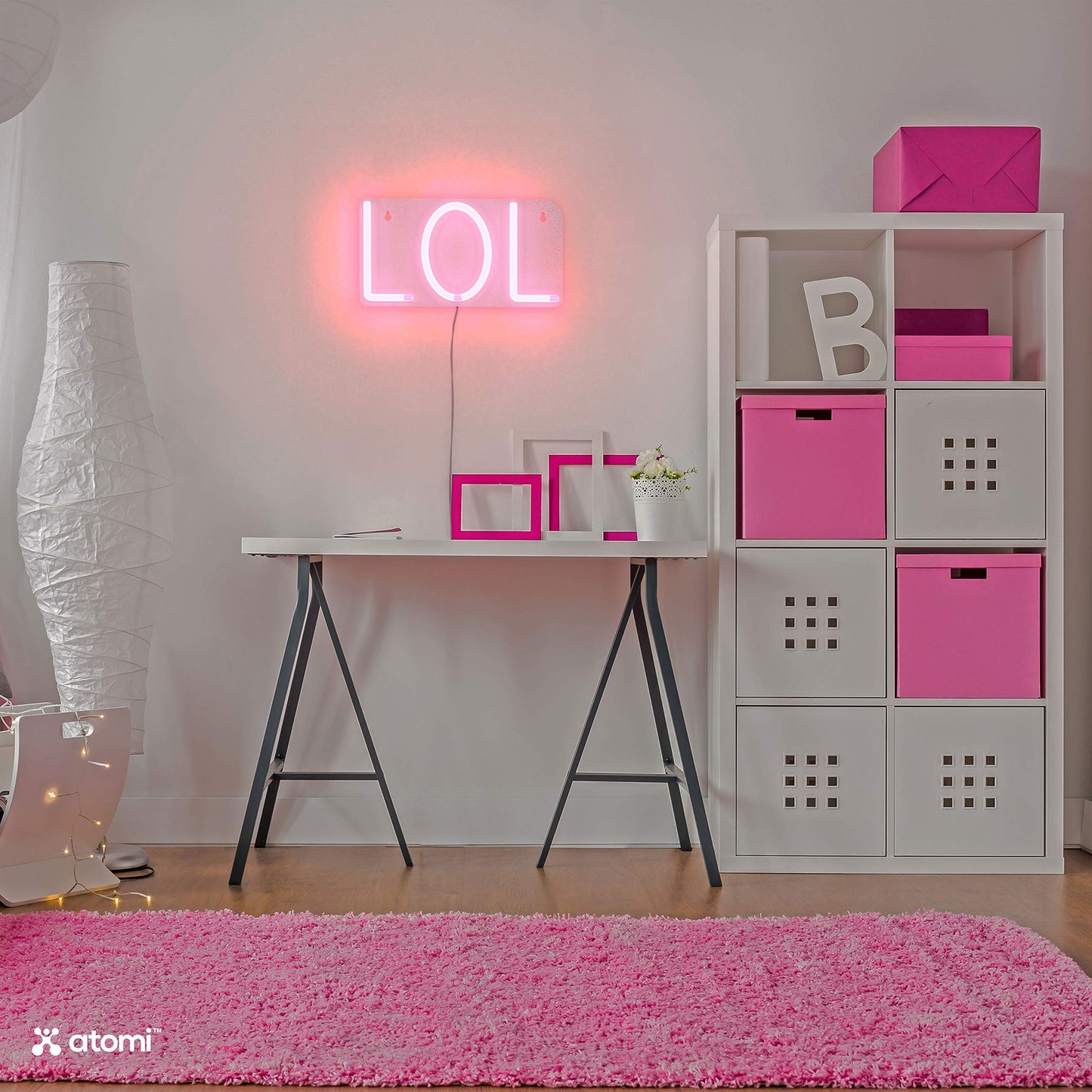 Atomi Smart Neon LED Light I Decorative Wall Art for Bedrooms, Bars & DIY Designs I USB Powered, 10 ft Cord - LOL -Pink