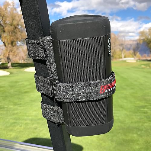 Bushwhacker Portable Mount for Bluetooth Speakers on Golf Cart Railing - Adjustable Non-Slip Strap Holder for Bike Frames Scooters Boats Strollers