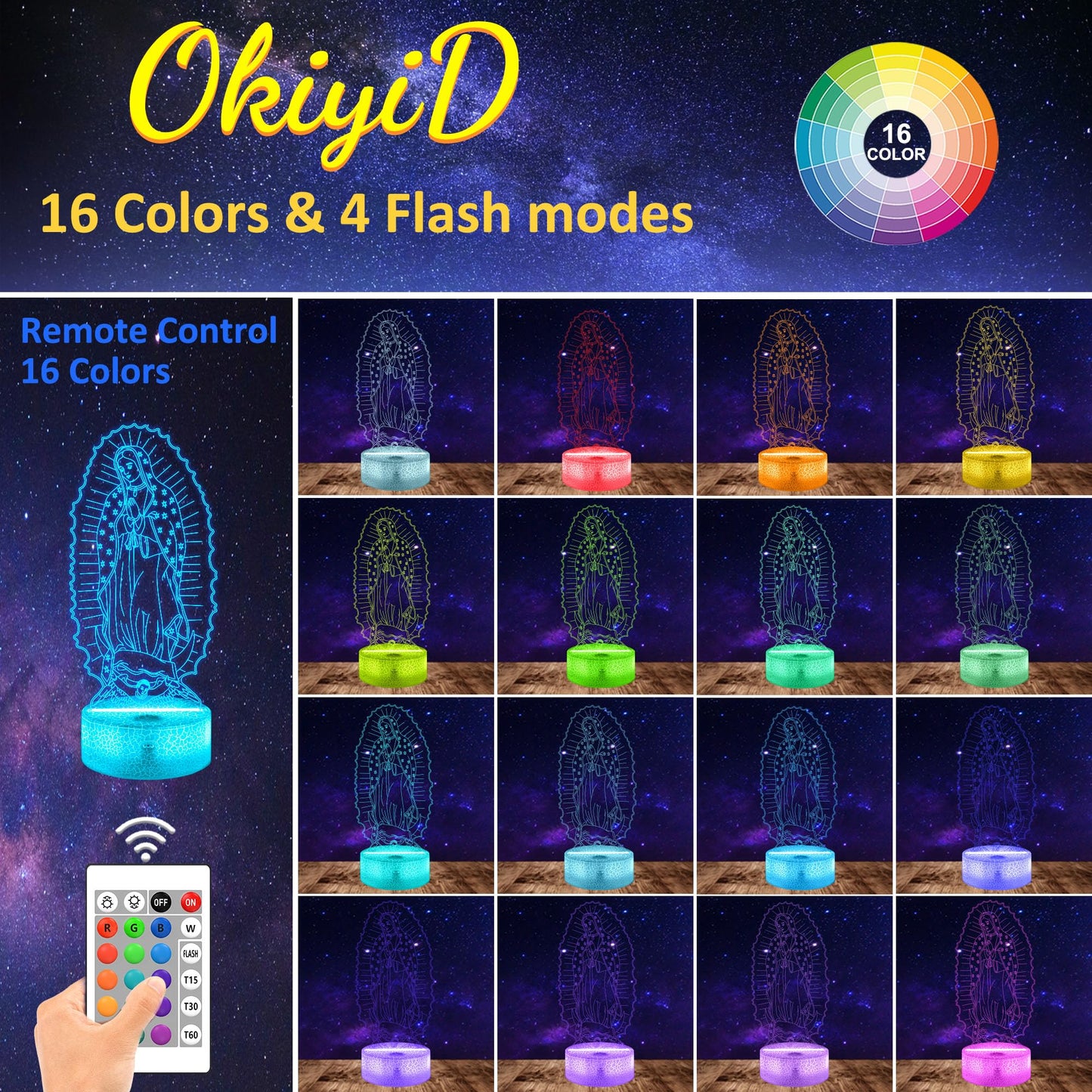 OkiyiD Catholic Gifts for Women, Virgin Mary 3D Illusion Lamp LED Night Light for Catholic Decor, Unique Religious Christian Believers Blessings Gift