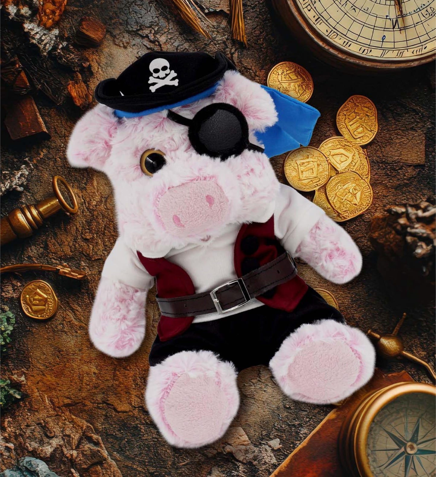 DolliBu Pirate Stuffed Animal Dress Up Costume Set - Pirate Shirt Belt Vest, Pants, Skull Pirate Hat, Eye Patch, Cute Teddy Bear Outfit - Large For 8…