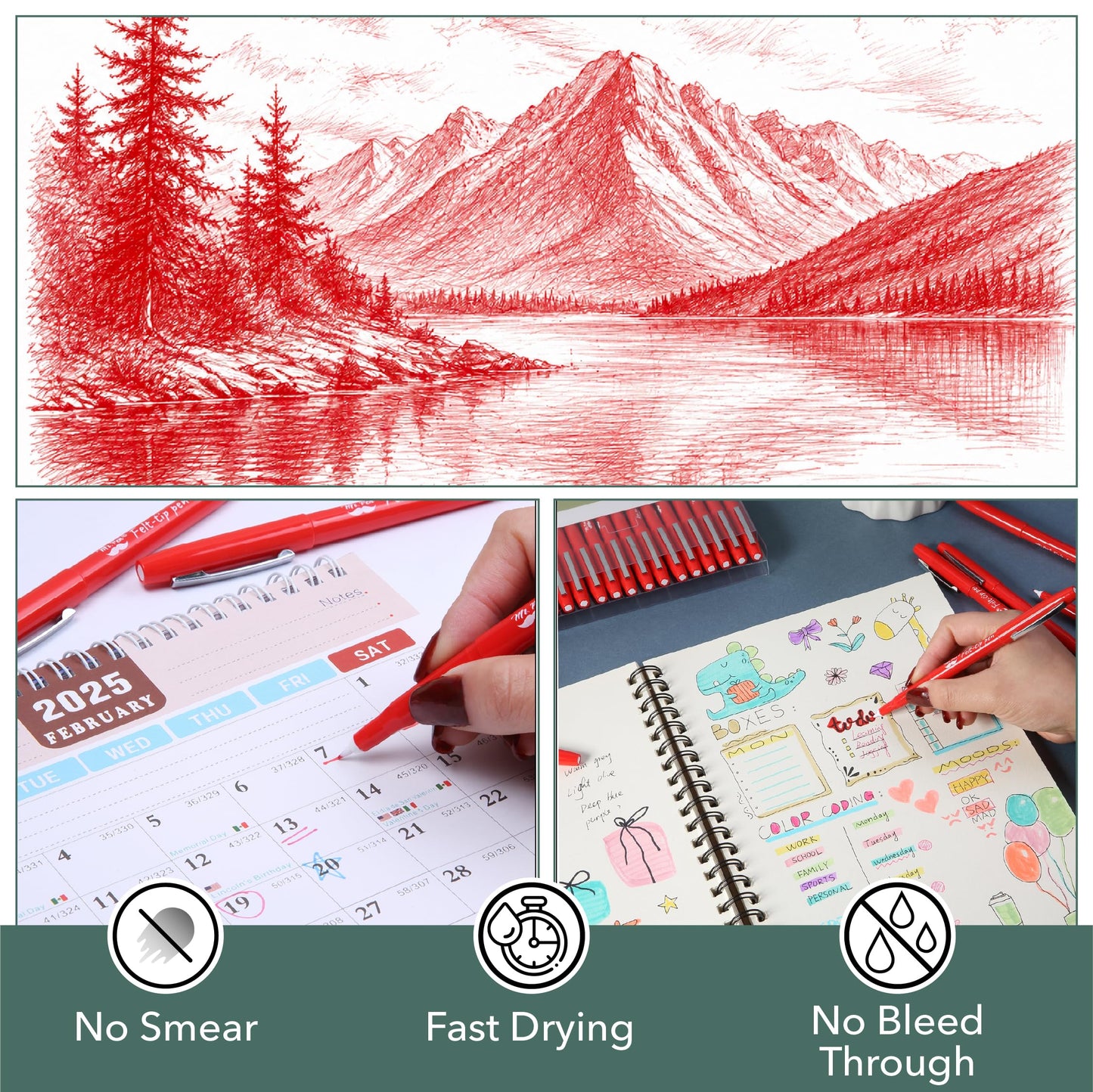 Mr. Pen- Felt Tip Pens, 30 Pack, 0.7 mm, Red Felt Tip Pens Bulk, Fast Dry