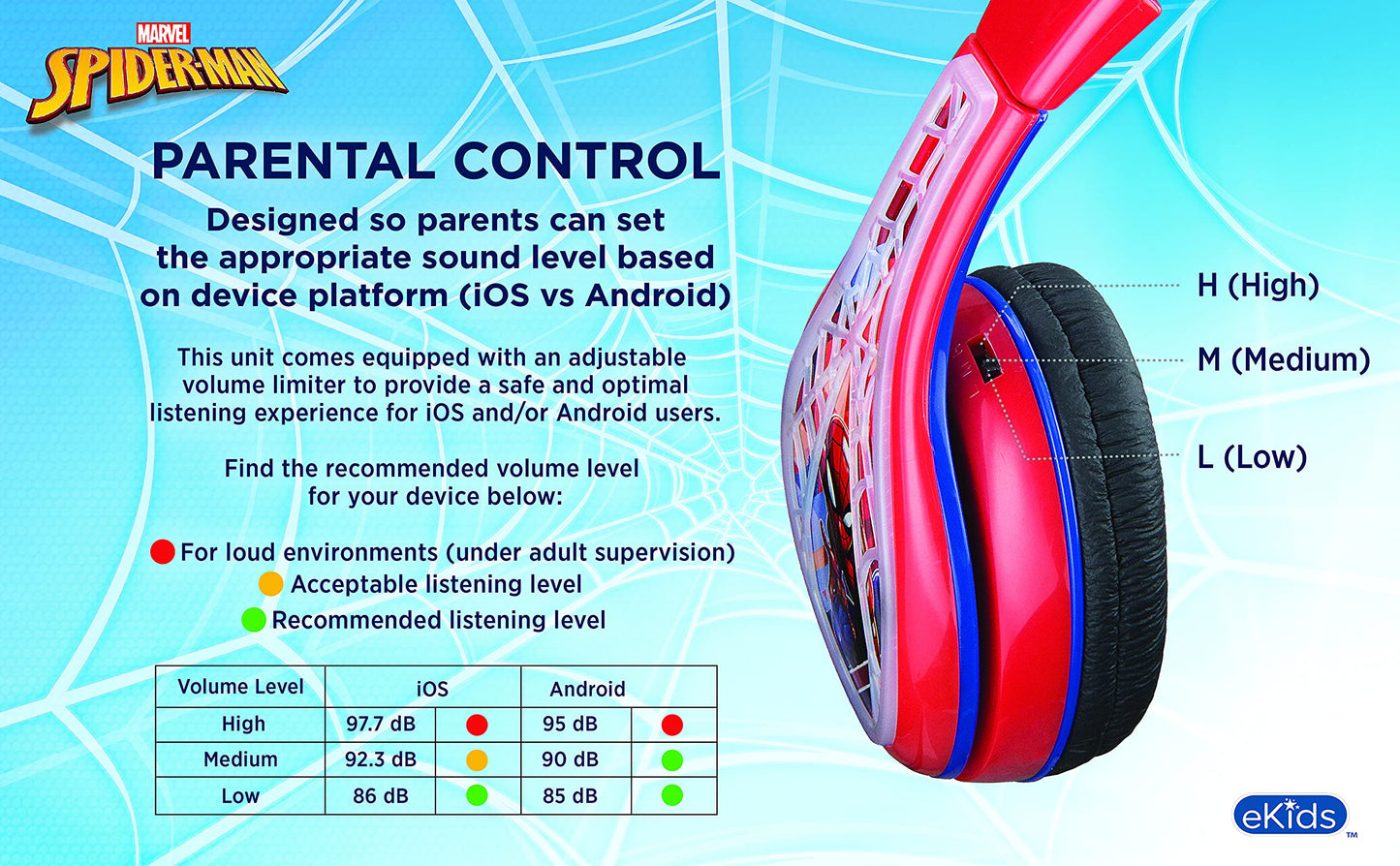 eKids Spiderman Kids Headphones with 3.5mm Audio Jack, Wired Headphones for School, Home or Travel (Spiderman)