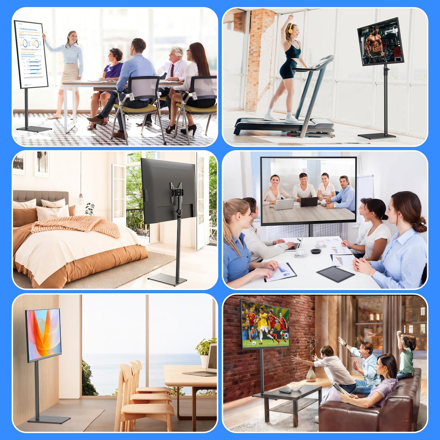 TV Stand with Mount 70” Height Adjustable Floor Monitor Stand 360°Swivel Universal Tiltable Tall TV Floor Stand for 12 to 43 inch Flat Screen Bedroom