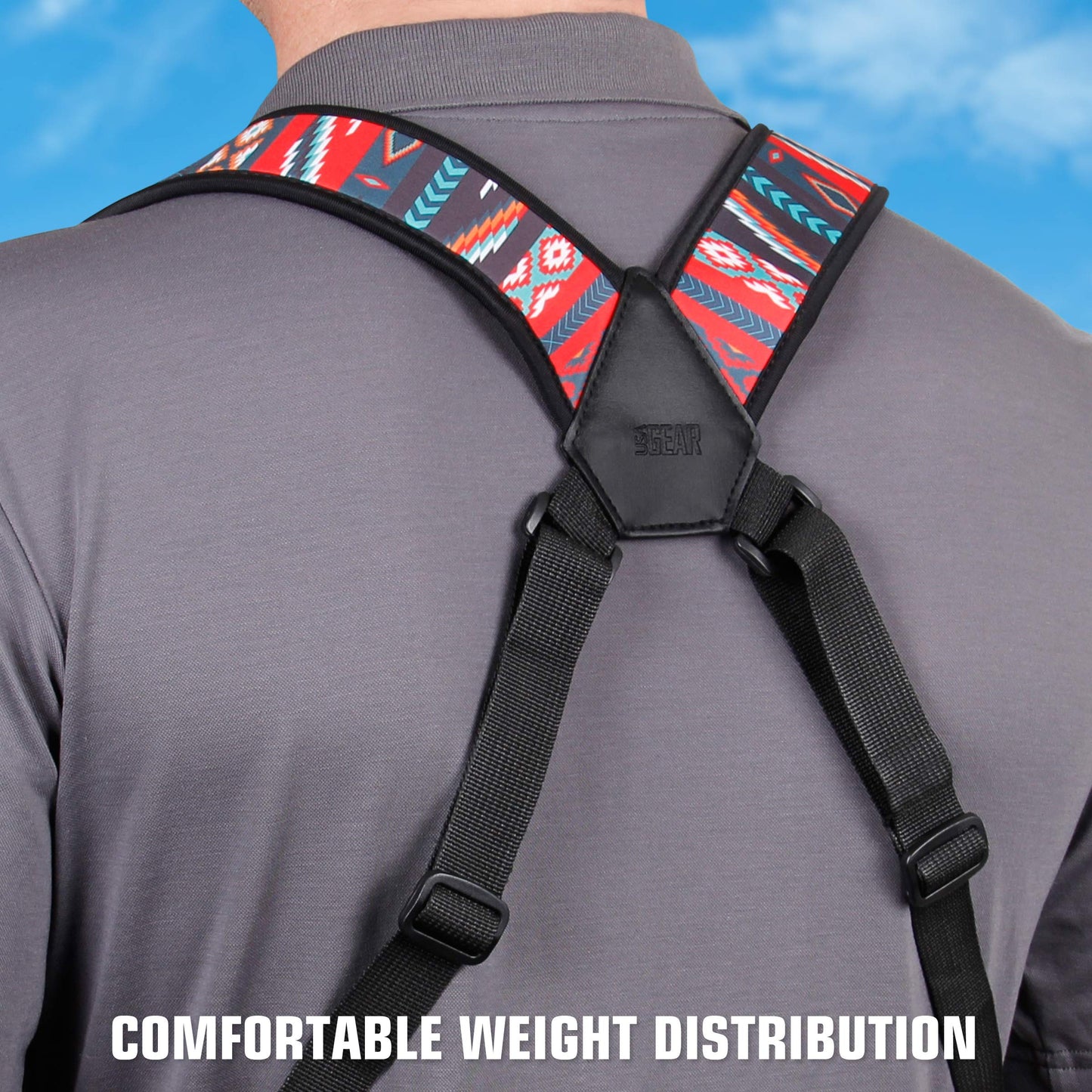 USA Gear DSLR Camera Strap Chest Harness with Quick Release Buckles, Southwest Neoprene Pattern and Accessory Pockets - Compatible with Canon, Nikon
