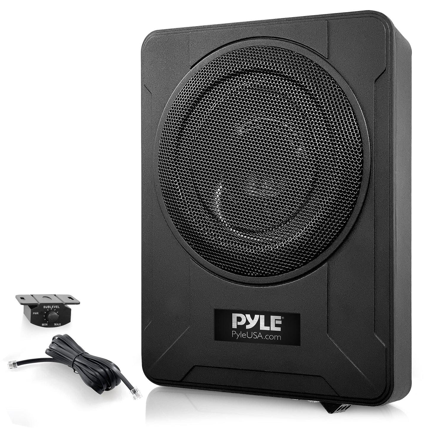 Pyle 8-Inch Low-Profile Amplified Subwoofer System - 600 Watt Compact Enclosed Active Underseat Car Audio Subwoofer with Built In Amp, Powered Car