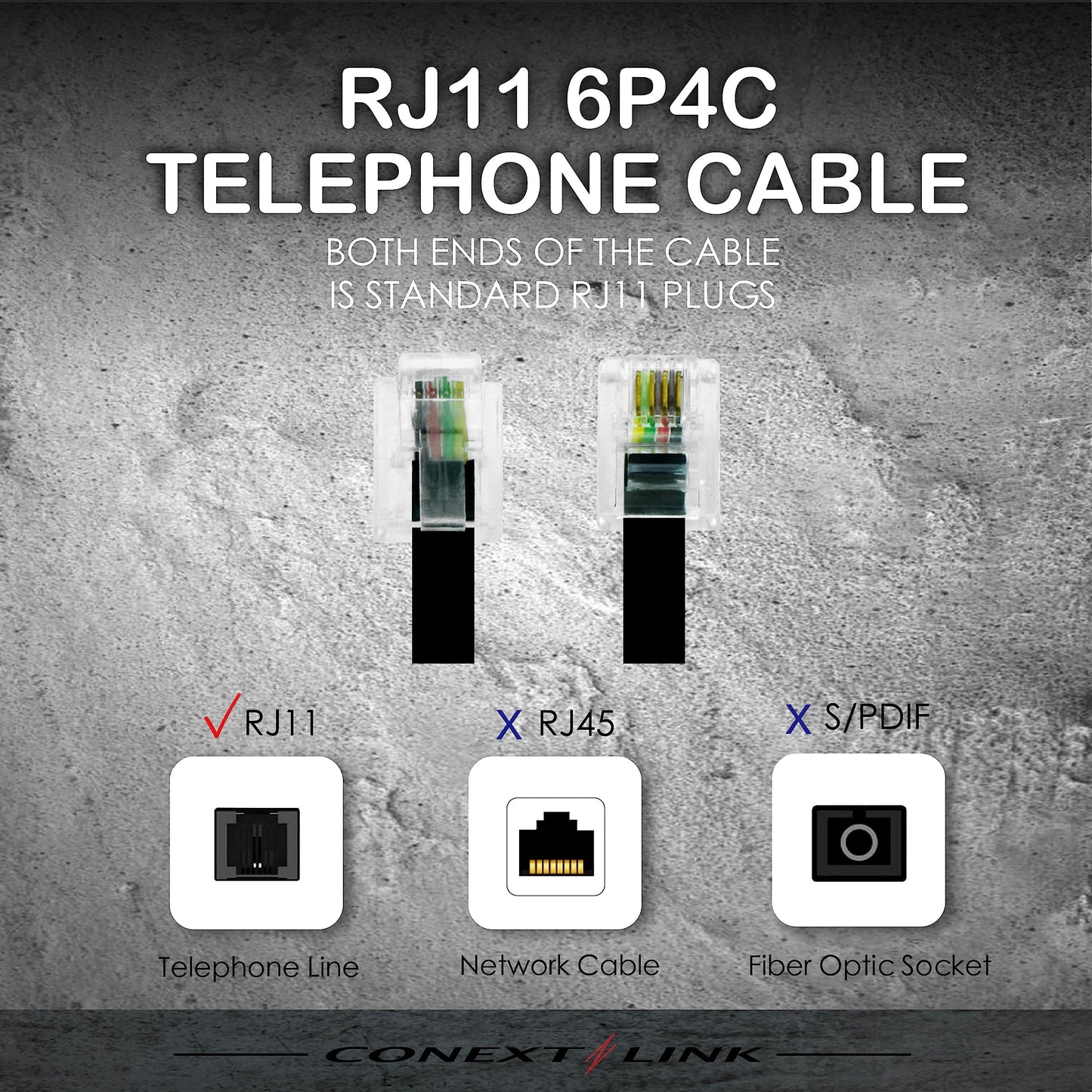 Conext Link RJ11 6P4C Modular Telephone Extension Cable Phone Cord Line Wire (25 Feet, Grey) ?33213?