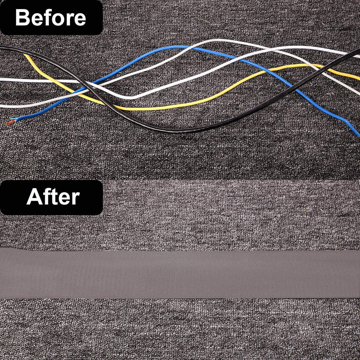 WILLBOND 2 Pack 10 ft x 3 Inch Cable Floor Strip Cable Cover Cords Carpet Protector Management Hook and Loop Tape for Wires on Floor Cords and Prevent