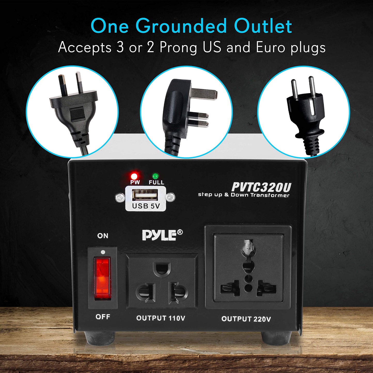 Pyle Step Up and Down Converter - 500 Watt Voltage Converter Transformer w/ USB Charging Port, UK Power Adapter, AC 110 / 120 to 220 / 240 Volt Vice…